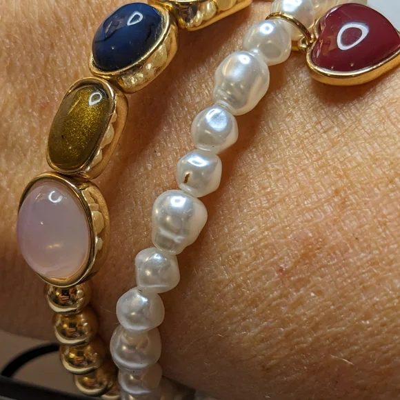 Nordstrom Melrose & Market Multi-Stone & Pearl‎ Stretch Bracelet Set NWT - Picture 5 of 6